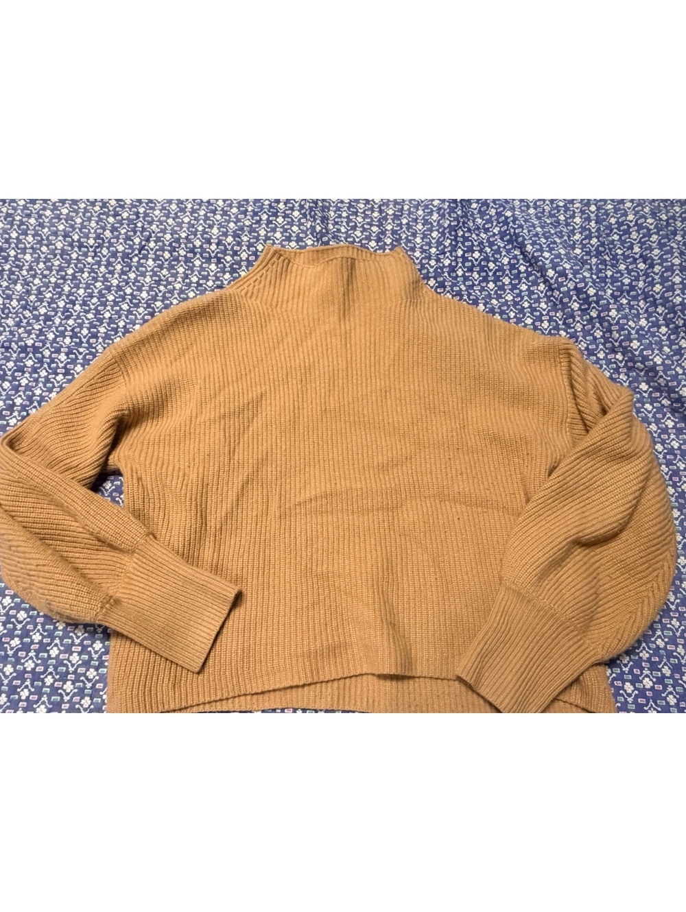 A.L.C. Camel Brown Ribbed Mock Neck Puff Sleeve Sweater Medium